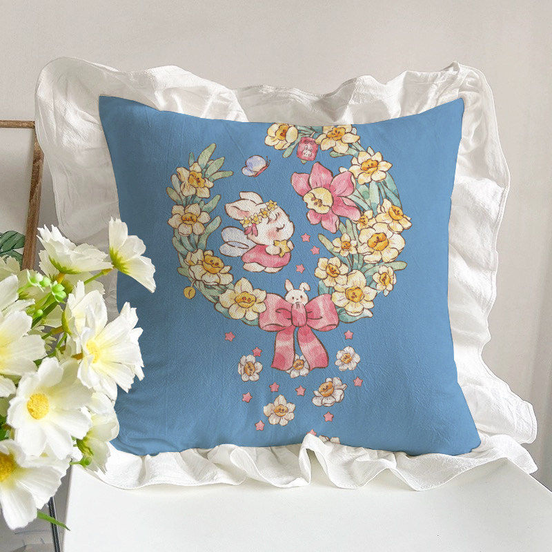 蓝色花环抱枕水洗棉荷叶花边独创兔子沙发靠垫腰枕含芯套礼物年轻,居家布艺,靠垫/抱枕,淘宝优惠券,粉丝福利购,淘宝优惠卷