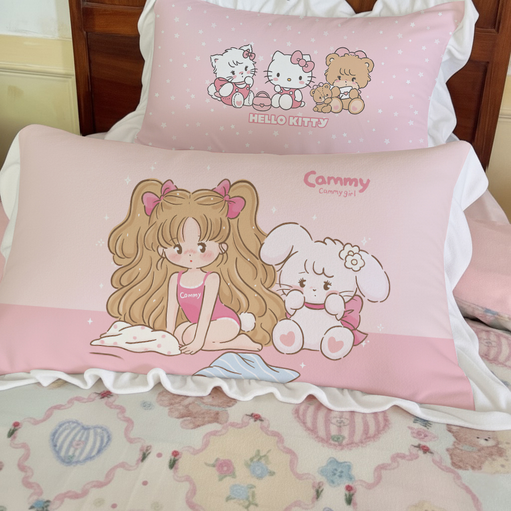 少女兔牛奶绒花边枕套原创加厚双面绒卡通一只对装靠腰枕芯头套皮