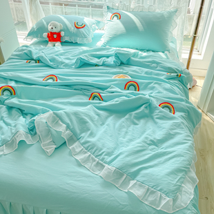 单人双人单被套单件被罩全棉纯棉学生水洗棉荷叶花边被芯套刺绣