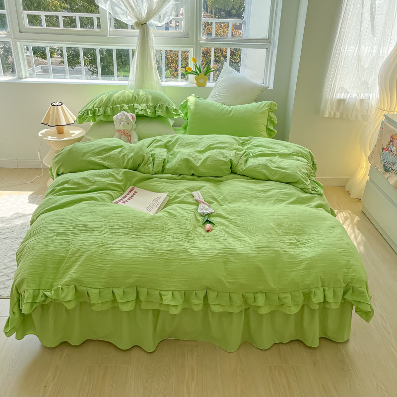 少女心小清新绿色水洗棉被套单件双层花边被芯罩宿舍床单双人被单,床上用品,被套,淘宝优惠券,粉丝福利购,淘宝优惠卷
