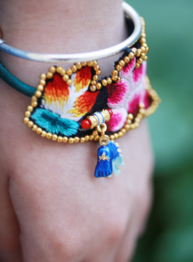 非遗黄铜配珠苗绣手链空谷守艺