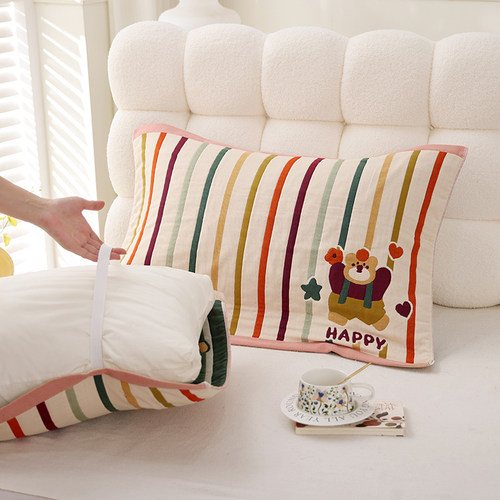 八层纯棉纱布绑带枕巾防滑不脱落