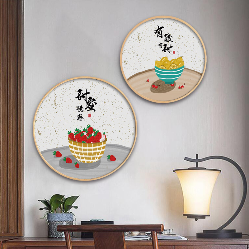 新中式餐厅装饰画圆形挂画饭厅背景餐桌酒店饭店中国风墙画新民俗图片