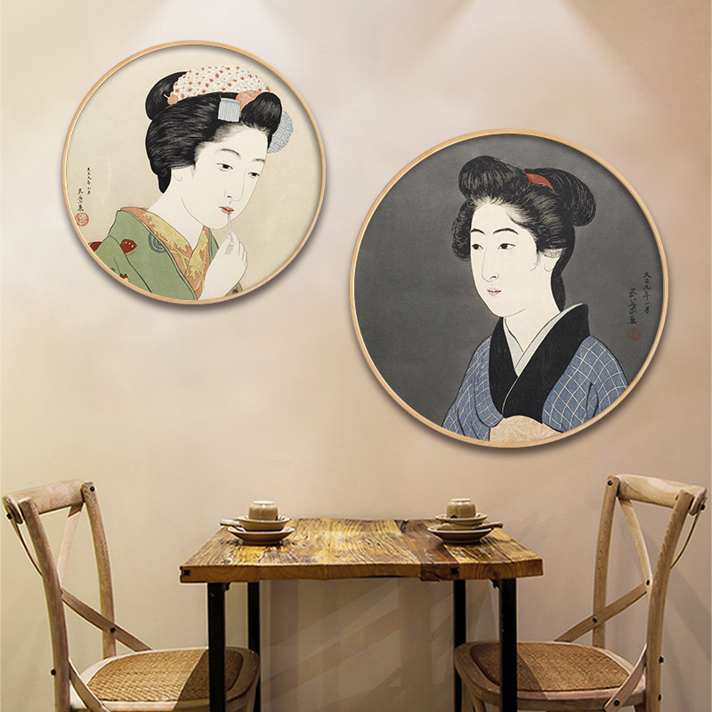 日式风格仕女图装饰画和风浮世绘日料餐厅挂画酒店名宿居酒屋壁画图片