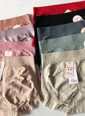 包邮~中腰小平角提臀收腹蕾丝边女内裤640多色可选