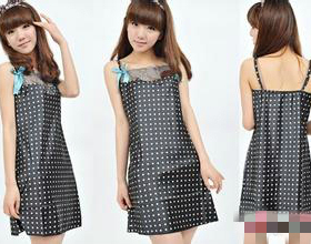 包邮～正品曼旗下兰ZL仿真丝孔雀屏花边波点淑女吊带裙睡裙93248