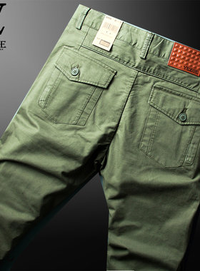 弹力纯棉男士休闲裤新款大码军绿色修身小直筒长裤子潮流25春男款