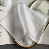 特 小方巾米白色 洋纺真丝手帕 桑蚕丝手绢 超薄