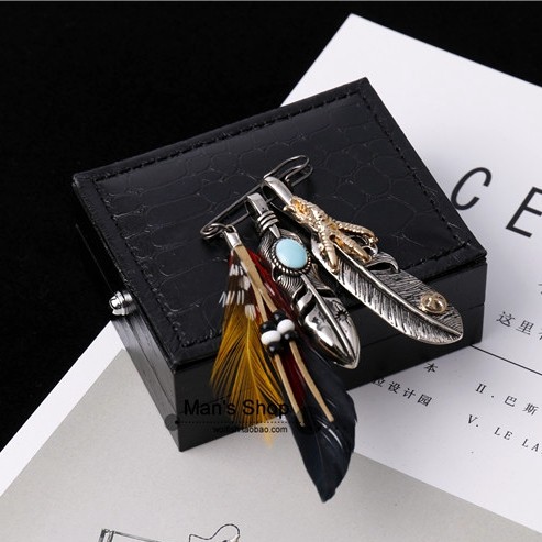 朋克风时尚小胸针/潮男西装别针发型师超酷小挂件/手工羽毛胸针