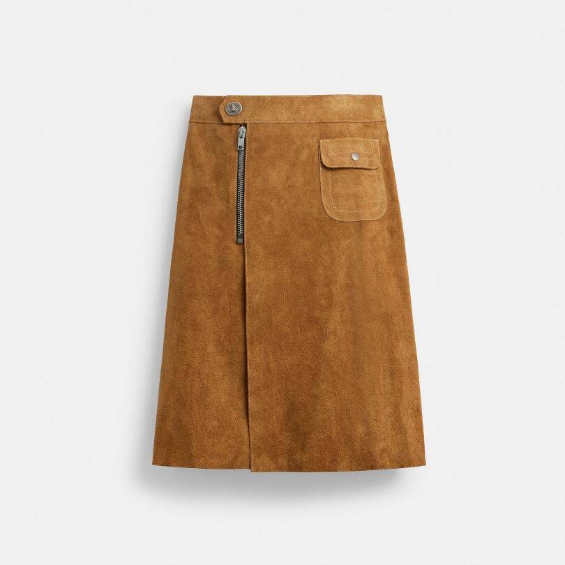 国内专柜直邮 coach/蔻驰新款女装裙HERITAGE皮革中长款半身裙