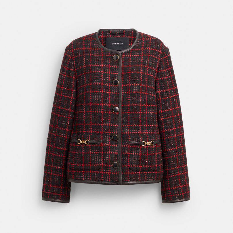 国内专柜直邮 coach蔻驰新品女装 立体C字饰件粗花呢夹克  CDK59