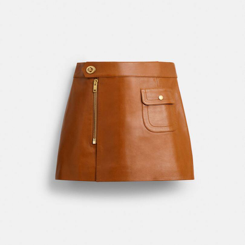国内专柜直邮 coach/蔻驰新款女装裙 HERITAGE皮革迷你裙 CDH61