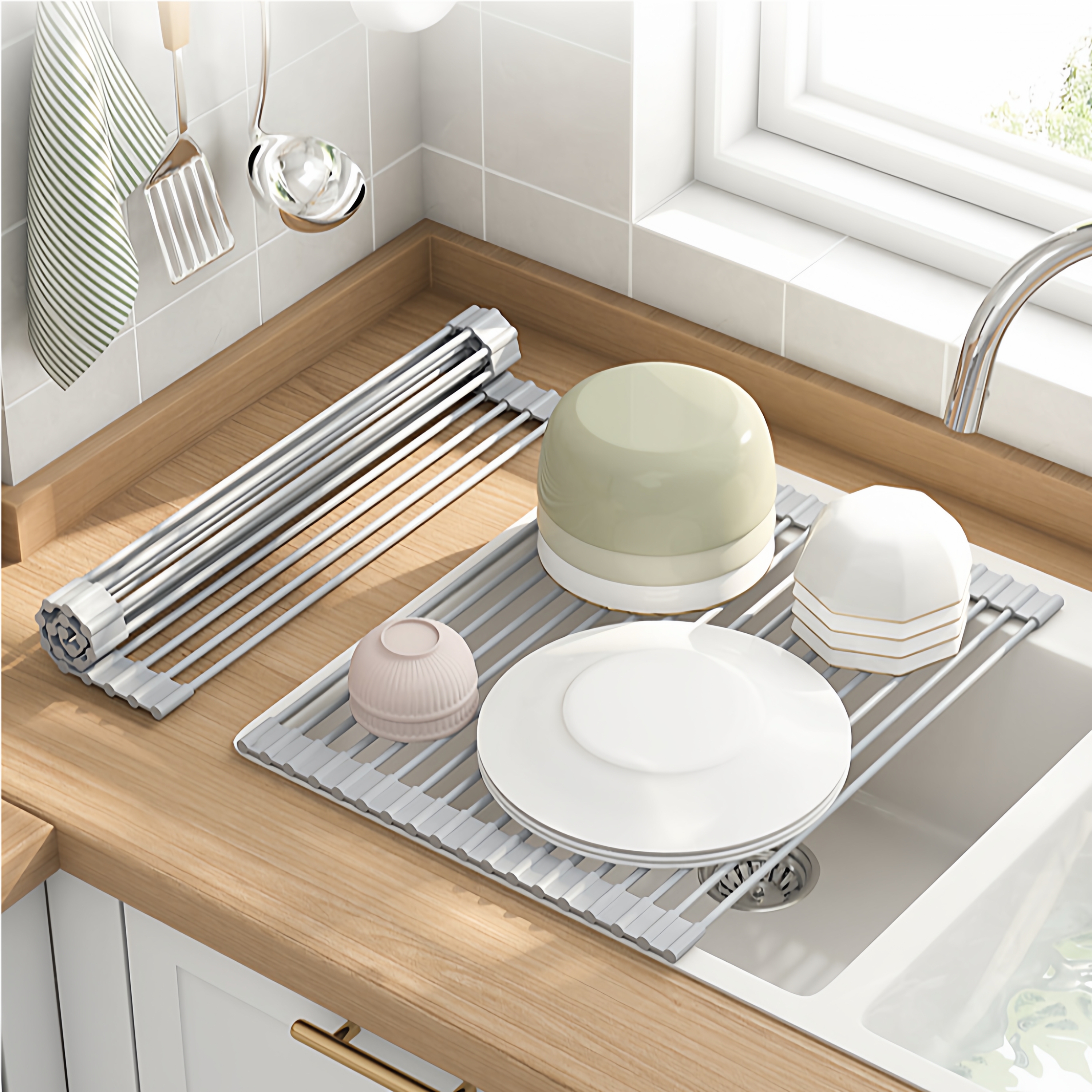 厨房水槽沥水架水池置物架碗碟碗盘架沥水卷帘可折叠沥水篮硅胶,厨房/烹饪用具,厨房置物架/置物柜/角架,淘宝优惠券,粉丝福利购,淘宝优惠卷