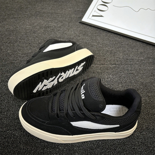 鞋子男潮鞋小众黑色厚底面包鞋2025冬季新款情侣百搭学生休闲板鞋