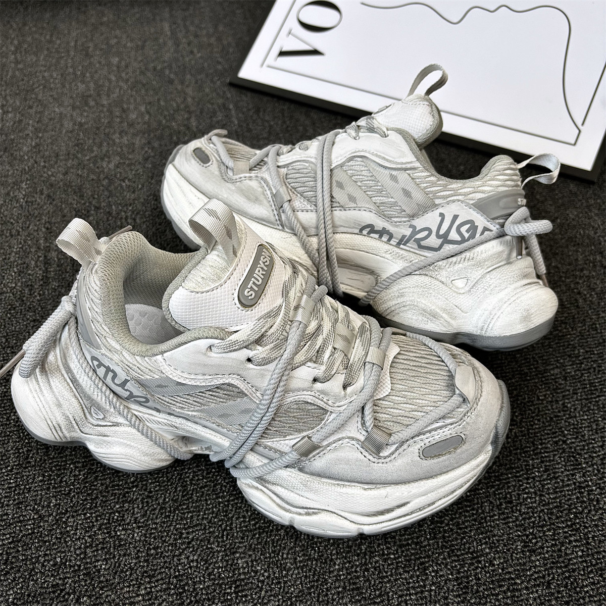 夏季网面做旧白色复古老爹鞋男ins潮小众厚底增高情侣运动休闲鞋