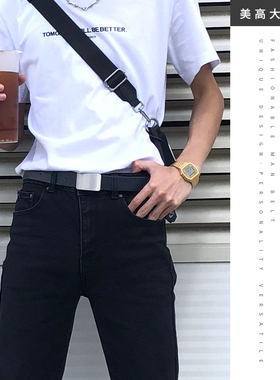 潮流平滑扣皮带男青年简约百搭个性年轻人腰带韩版学生时尚港风黑