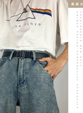 新款无孔百搭男生潮流皮带简约时尚韩版学生个性年轻人腰带韩国黑