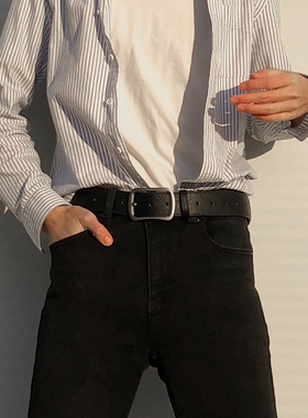 皮带男学生韩版腰带ins年轻人潮流时尚个性简约百搭裤腰带女士黑