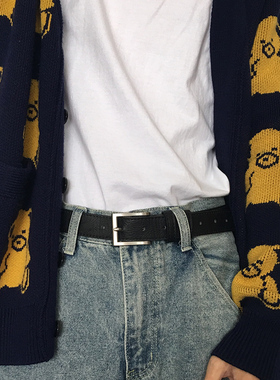 ins黑针扣皮带男 年轻人潮流韩国简约百搭个性裤腰带女韩版学生酷