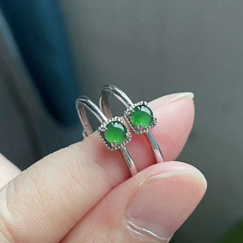 天然翡翠A货小精品满绿玉石戒指