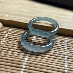 新品 指环 原头直供天然翡翠A货冰蓝飘雪花棉细条素面戒指玉石男女