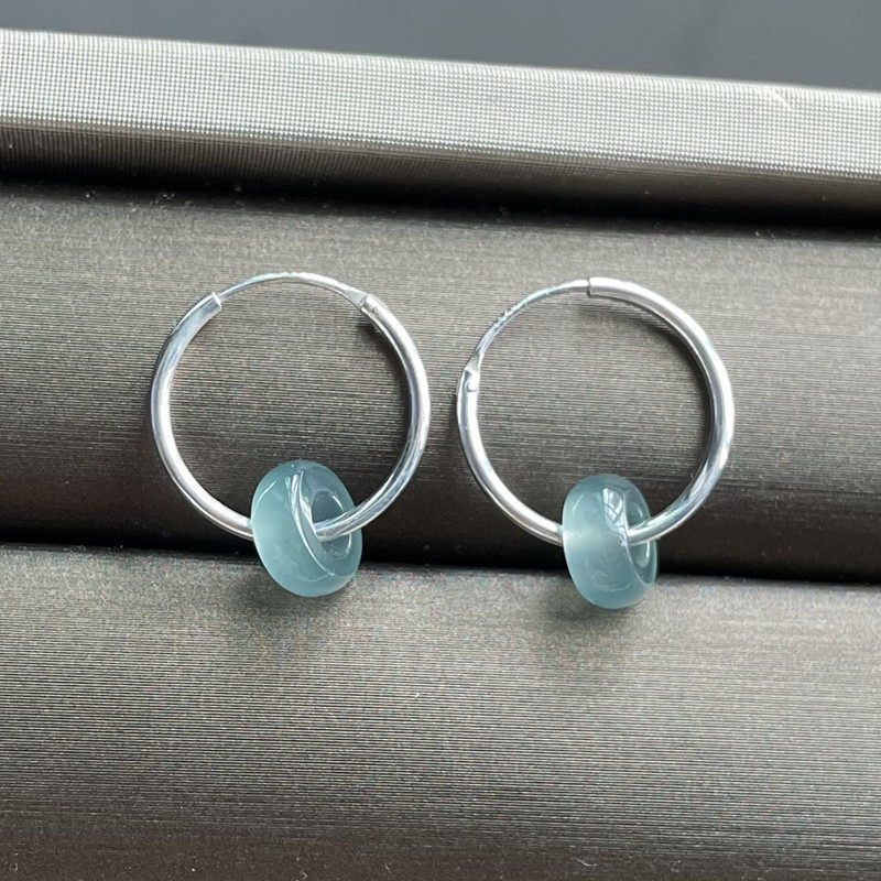 天然翡翠A货正品S925纯银圆环耳环女蓝色简约气质养耳洞耳扣 耳圈,珠宝/钻石/翡翠,耳饰,淘宝优惠券,粉丝福利购,淘宝优惠卷