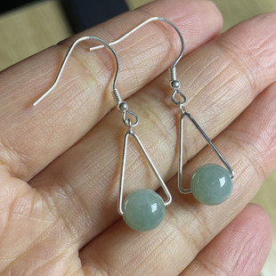 缅甸天然翡翠A货S925纯银黄绿玉石防过敏耳环简单耳勾百搭女 耳饰