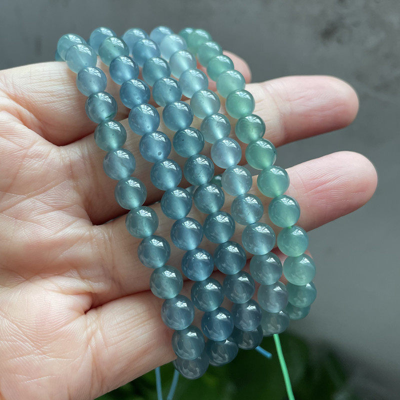 一物一拍限量版随形珠6.0-6.4mm正品A货天然冰底蓝水翡翠玉石手串