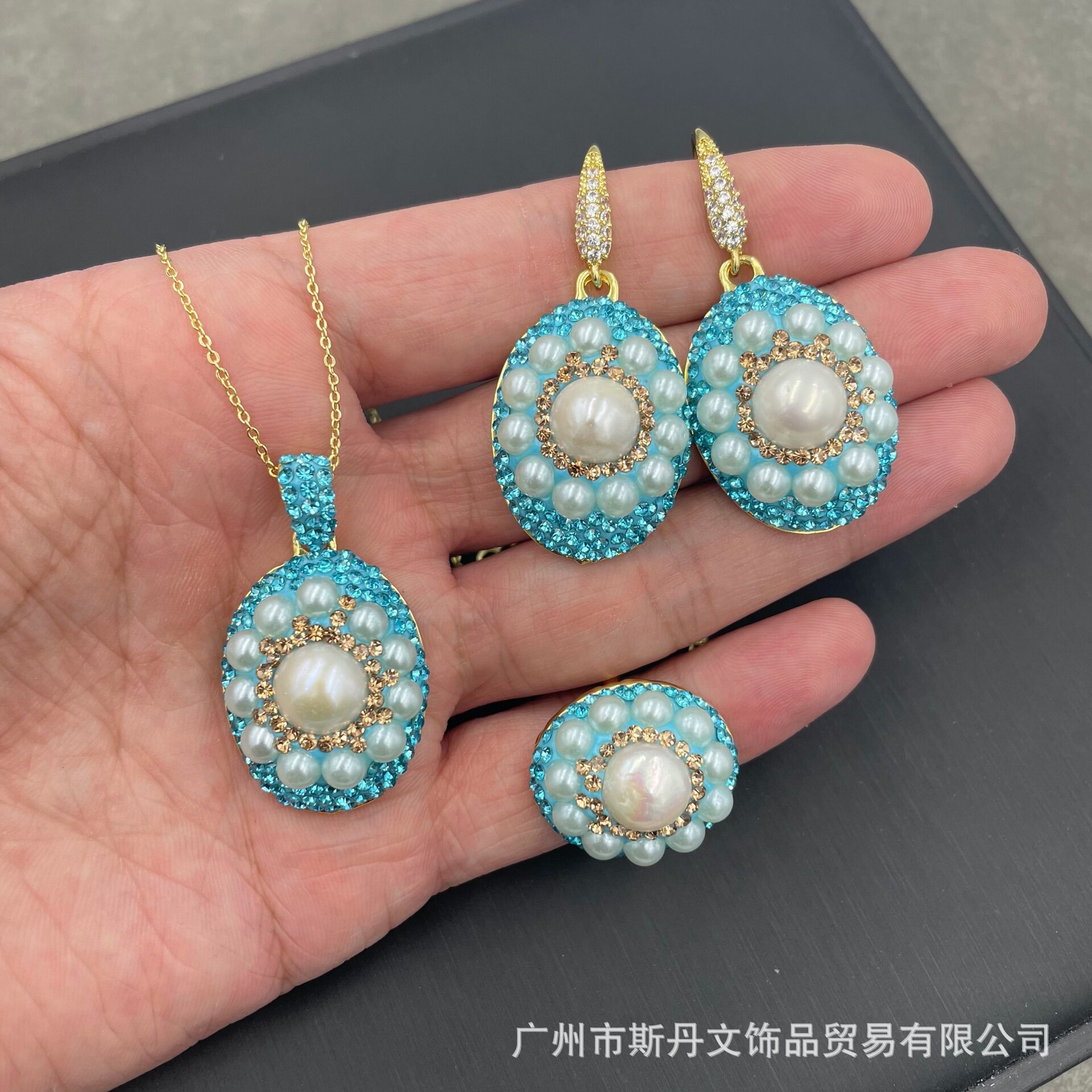 新款天然巴洛克淡水珍珠镶嵌套装中古项链捷克钻文艺复古厂家直销