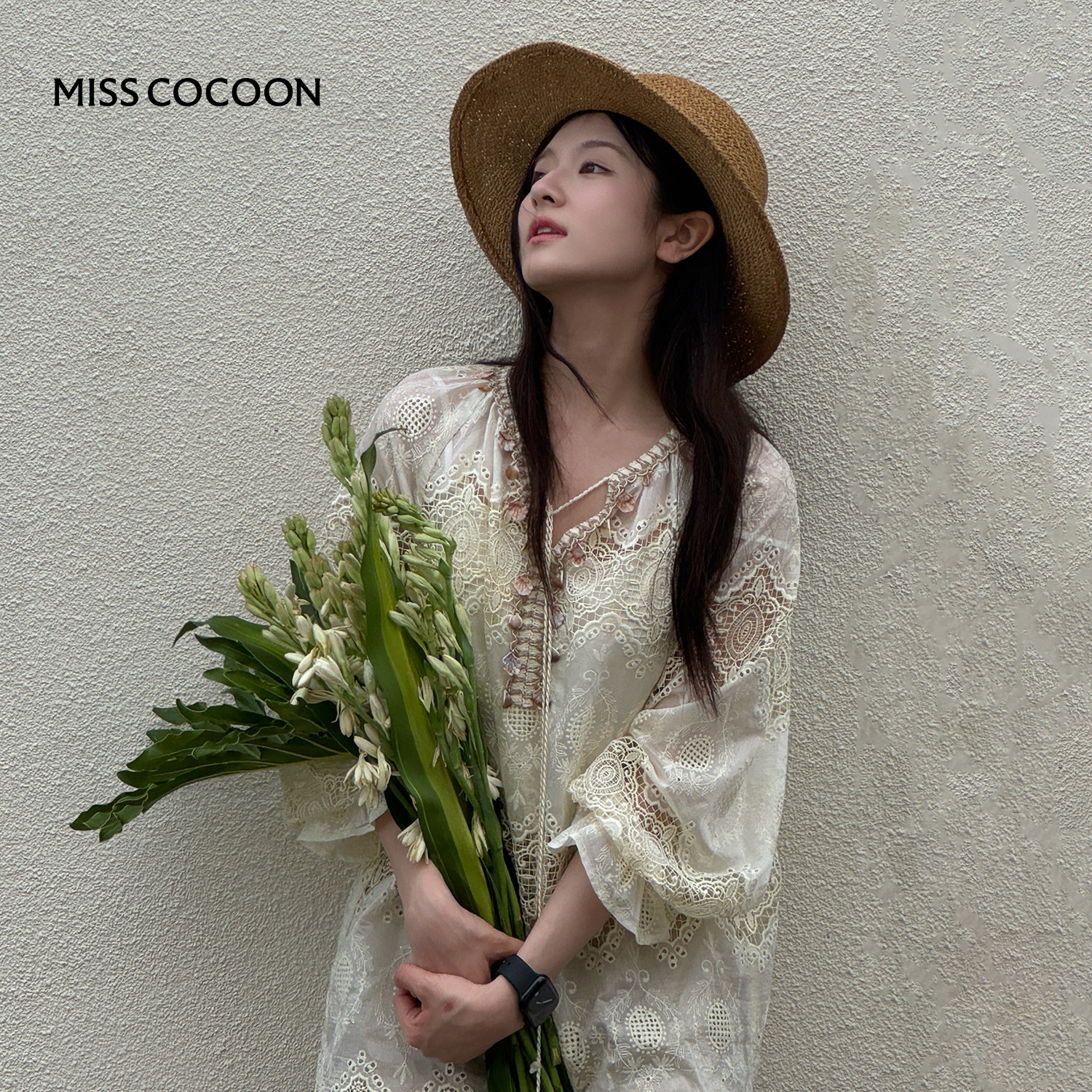 李兰迪同款MISSCOCOON可可尼镂空宽松衬衫女26夏新款泡泡袖上衣