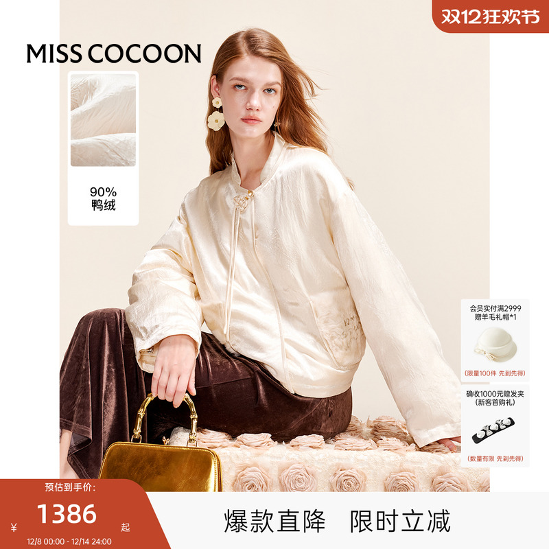 100%醋酸新中式羊毛皮鸭绒羽绒服