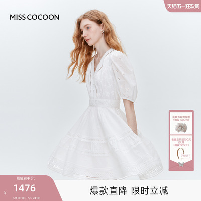 MISS COCOON可可尼纯棉度假蕾丝连衣裙女2026夏季新款镂空小白裙