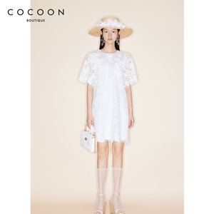 COCOON商场同款连衣裙2023秋季新款女高腰圆领裙子23205BF022084