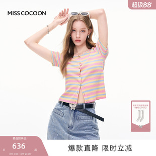 MISSCOCOON可可尼薄款彩色上衣女2026夏季新款多巴胺针织开衫短袖