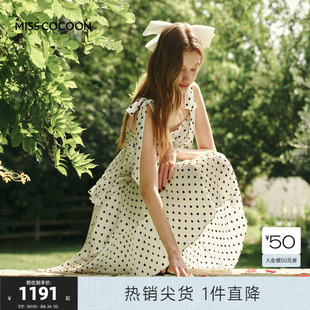 MISS 收腰蛋糕裙連衣裙 新款 COCOON可可尼波點(diǎn)吊帶裙子女2025夏季