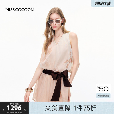 MISSCOCOON可可尼无袖V领裙子女2025夏季新款度假天丝亚麻连衣裙
