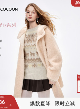 MISSCOCOON可可尼连帽羊毛外套女2025冬季新款宽松中长款黄色皮草