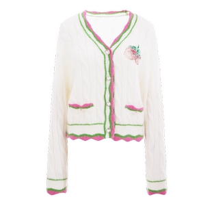 可可尼COCOON商场同款2025秋冬新款浪漫撞色波浪边趣味针织开衫女