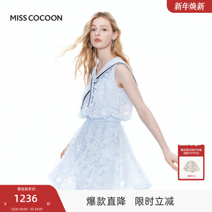 学院风连衣裙 新款 MISS COCOON可可尼海军领立体蕾丝裙子2025秋季