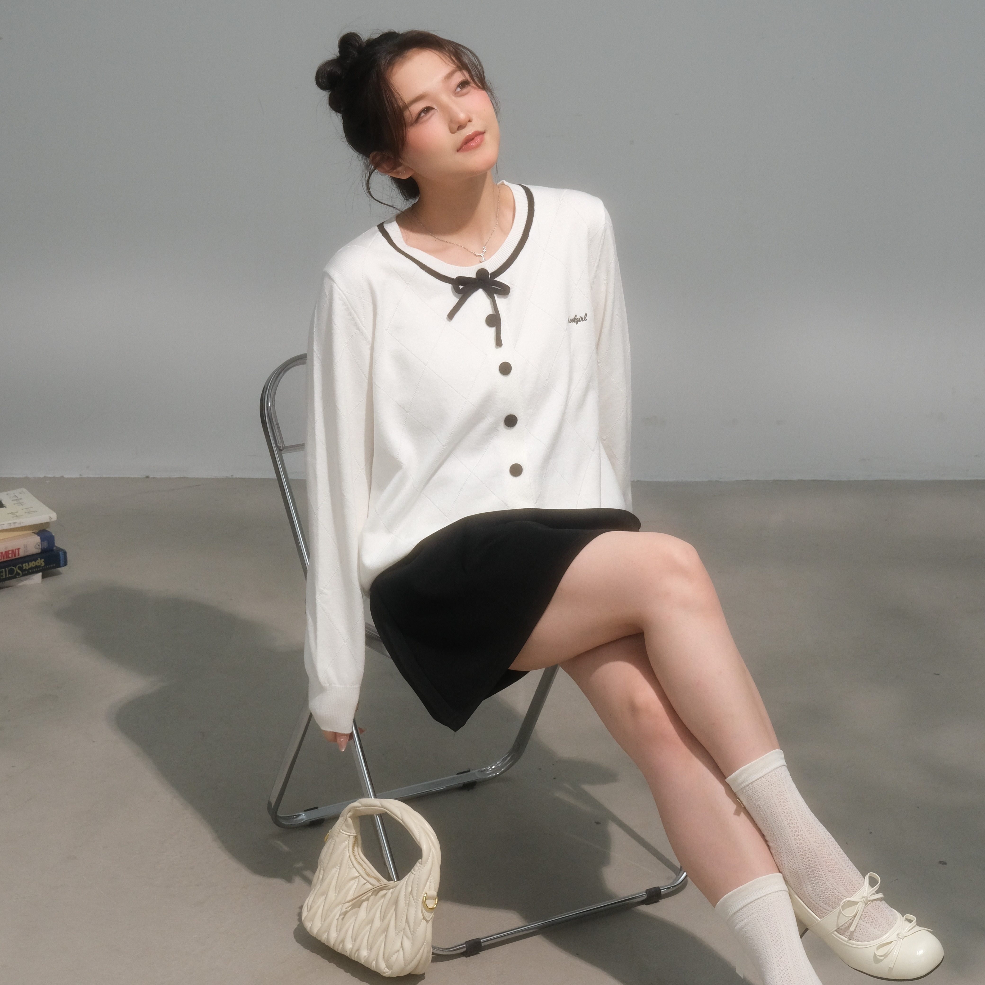 秋季针织衫圆领法式长袖学院风大码女装胖mm显瘦上衣L5325 5978