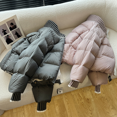 above deck羽绒服女短款针织拼接立领翻领加厚宽松保暖高端面包服