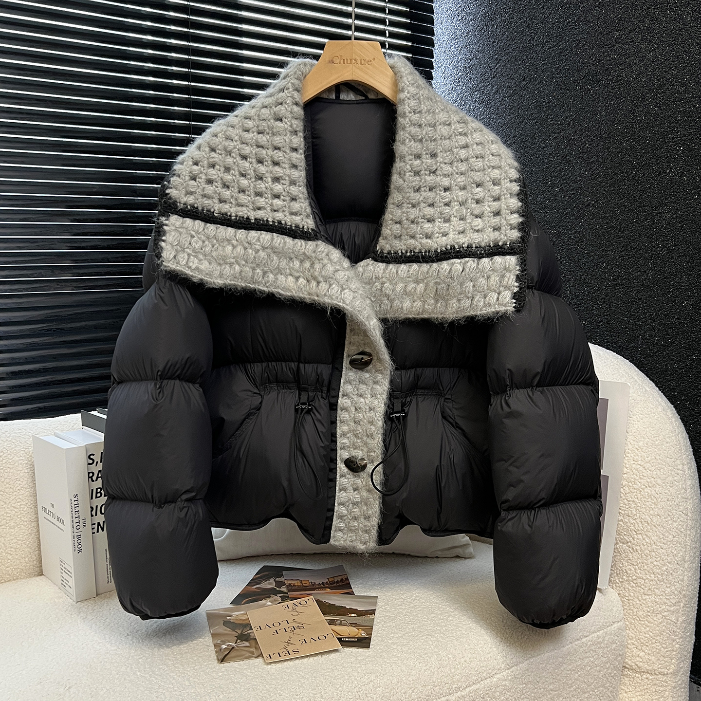 above deck超好看轻奢羽绒服女短款大翻领马海毛加厚时尚洋气外套