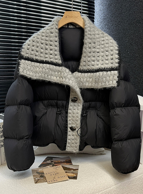 above deck超好看轻奢羽绒服女短款大翻领马海毛加厚时尚洋气外套