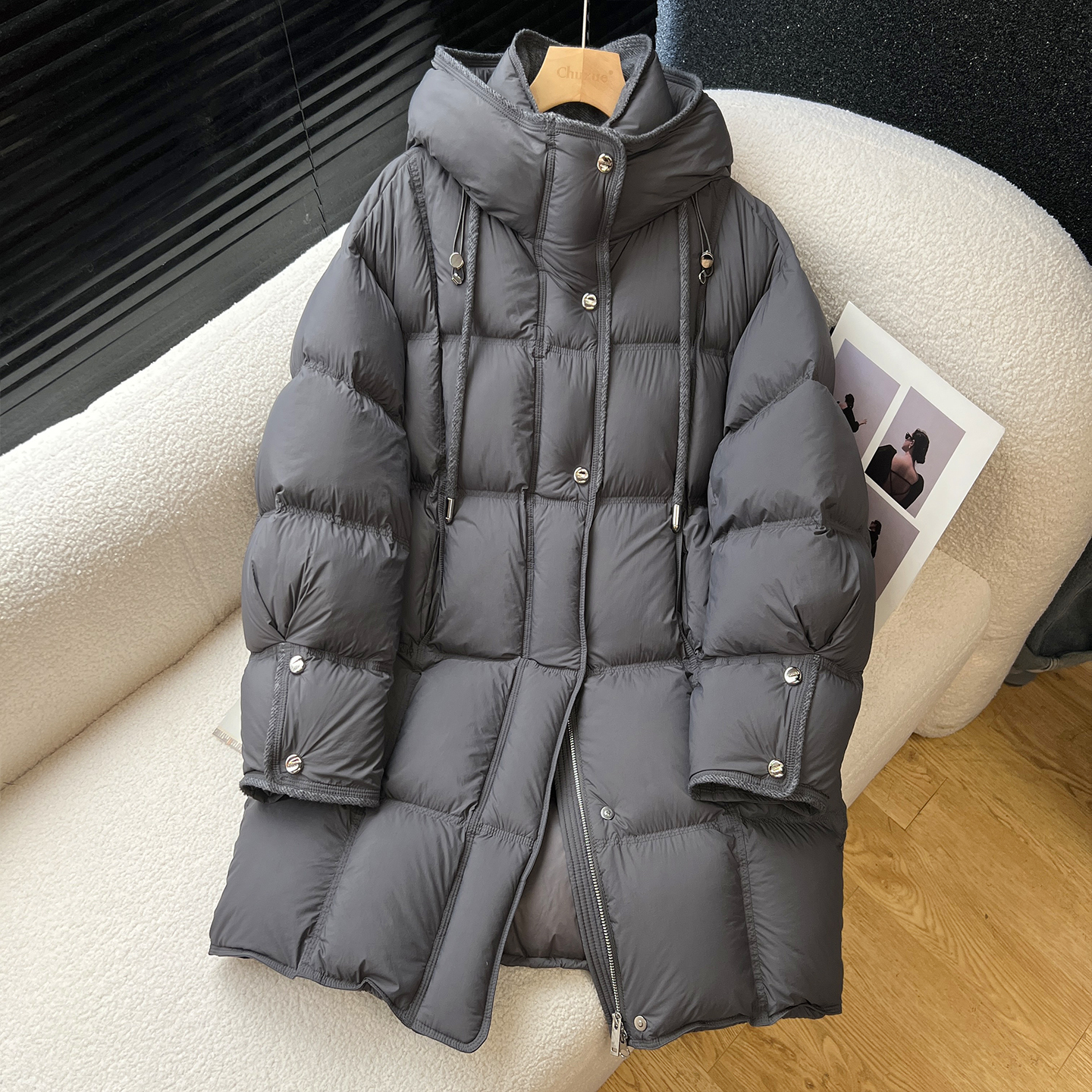 above deck2025新款中长款加厚羽绒服女百搭连帽90白鸭绒保暖外套