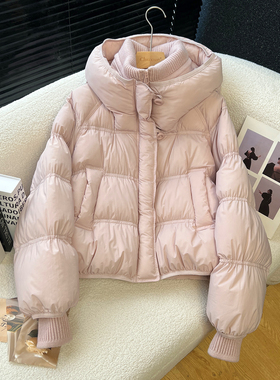 above deck糖果色羽绒服女短款连帽针织拼接2025冬季新款时尚洋气