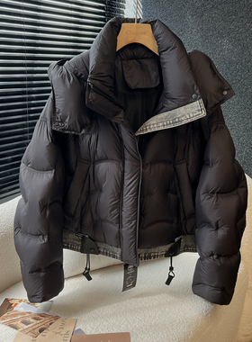 above deck 2025冬季新款羽绒服女短款牛仔拼接压胶直充连帽外套