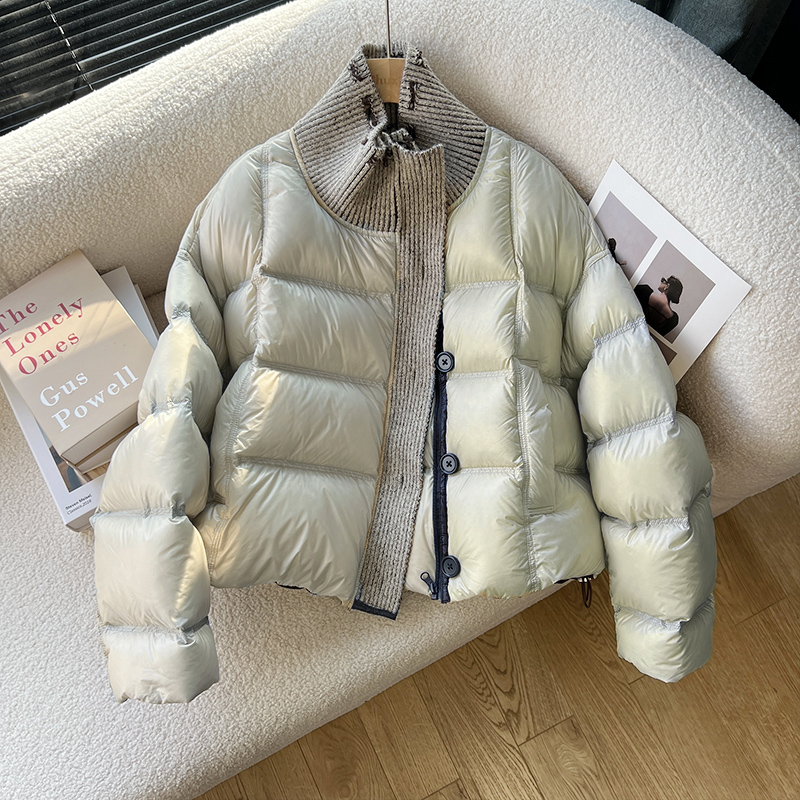 2025冬季新款爆款羽绒服女短款加厚毛线领针织拼接90白鸭绒外套潮