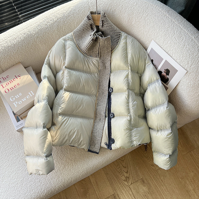 2025冬季新款爆款羽绒服女短款加厚毛线领针织拼接90白鸭绒外套潮