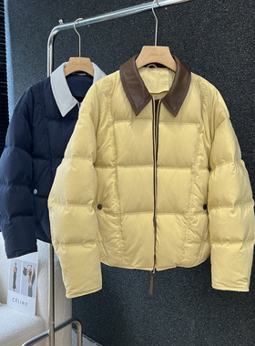 above deck皮领拼接羽绒服女短款高端品质欧货设计感90白鸭绒外套