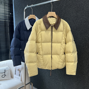 above deck皮领拼接羽绒服女短款高端品质欧货设计感90白鸭绒外套